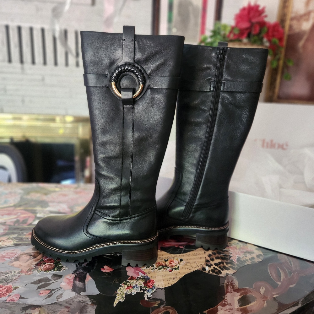 See By Chloe Sleek Black Leather Knee High Boots